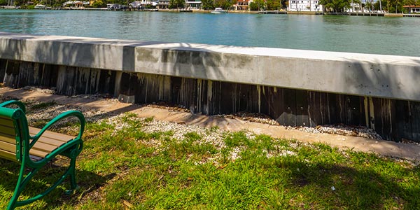 Vertical seawall along lake